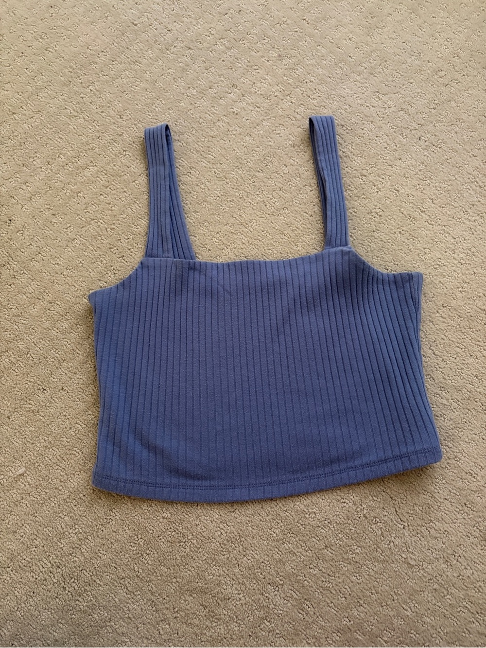 American Eagle Outfitters Ribbed Square-Neck Crop Tank - Slate Blue
